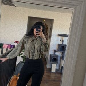 Lily White Animal Print Blouse with Bow